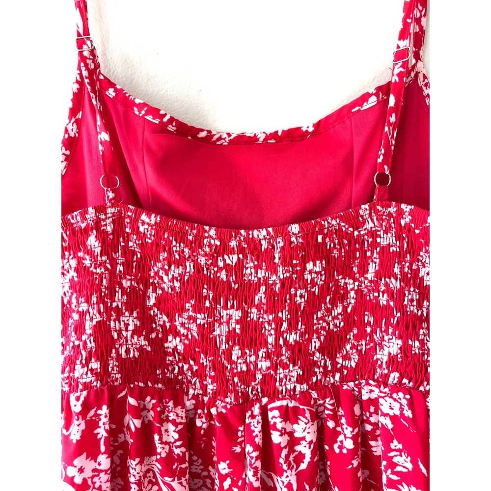 Grace Karin Sz S Oversized Midi Red Floral Tank Dress Stretch Pleated Lined - Picture 5 of 7